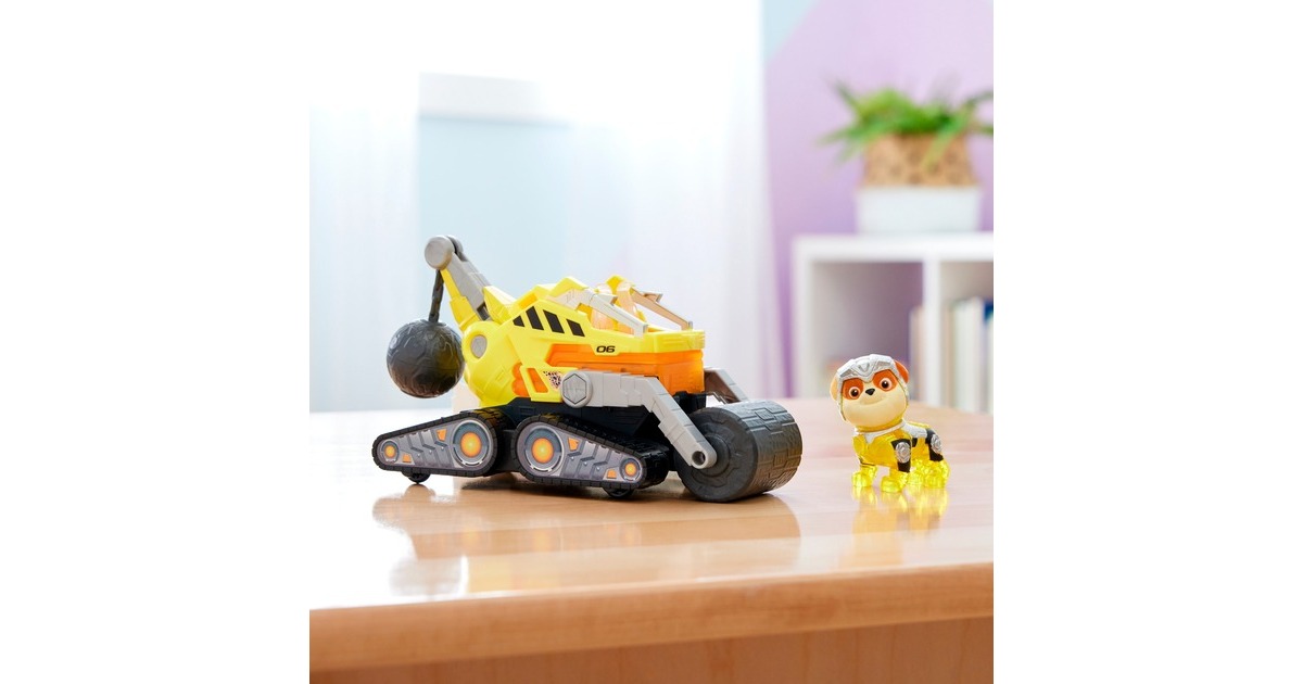 Spin Master Paw Patrol Mighty Kinofilm - Basis Fahrzeug von Rubble mit Welpenfigur, Spielfahrzeug