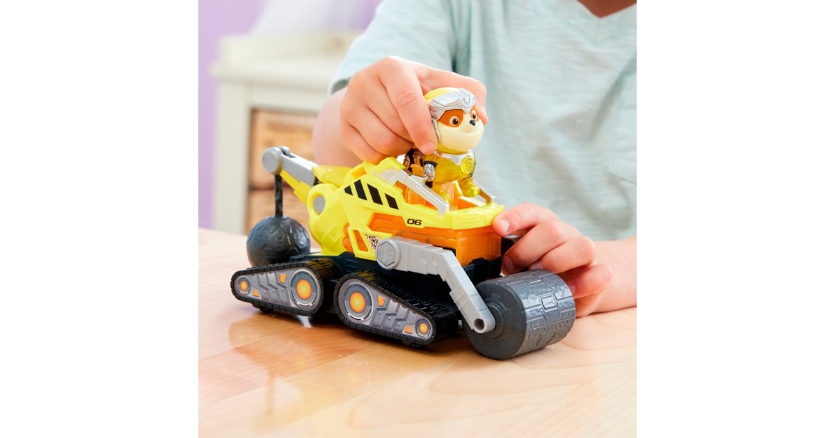 Spin Master Paw Patrol Mighty Kinofilm - Basis Fahrzeug von Rubble mit Welpenfigur, Spielfahrzeug