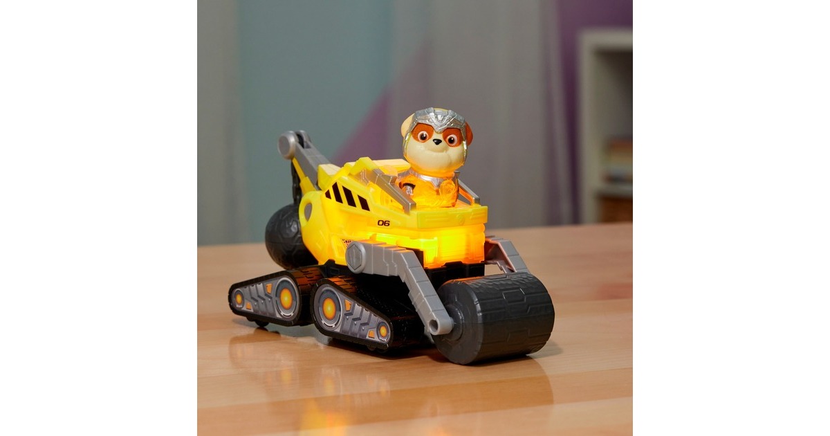 Spin Master Paw Patrol Mighty Kinofilm - Basis Fahrzeug von Rubble mit Welpenfigur, Spielfahrzeug