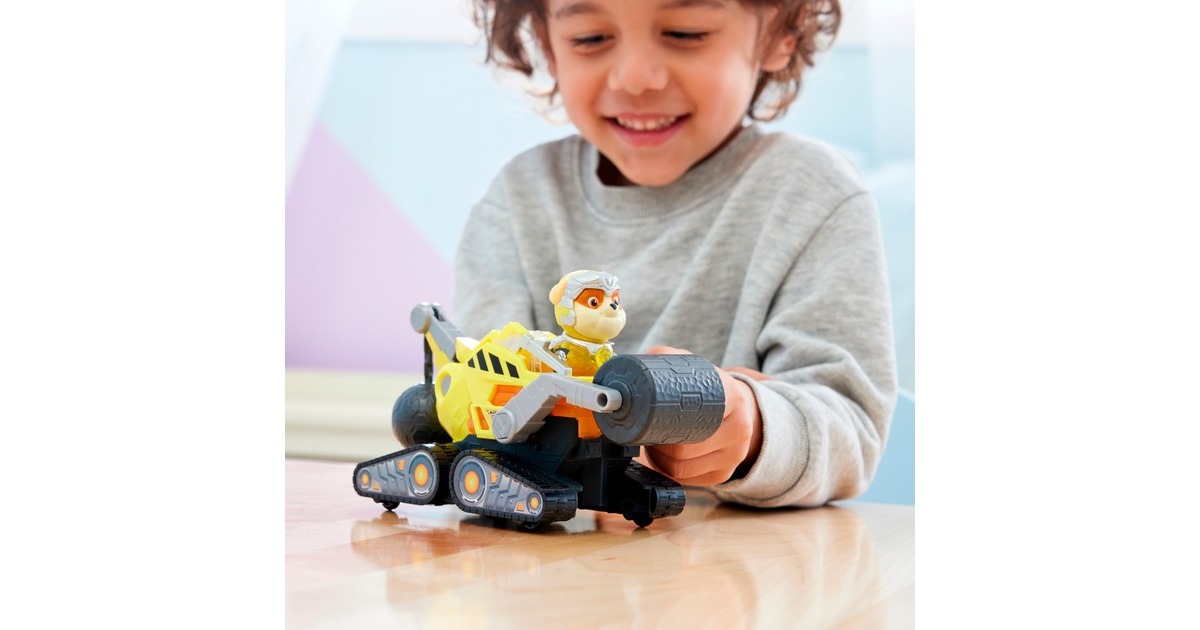 Spin Master Paw Patrol Mighty Kinofilm - Basis Fahrzeug von Rubble mit Welpenfigur, Spielfahrzeug