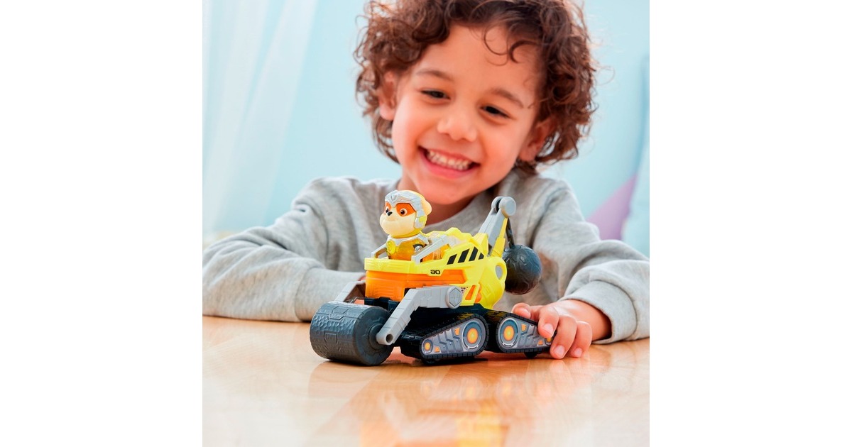 Spin Master Paw Patrol Mighty Kinofilm - Basis Fahrzeug von Rubble mit Welpenfigur, Spielfahrzeug