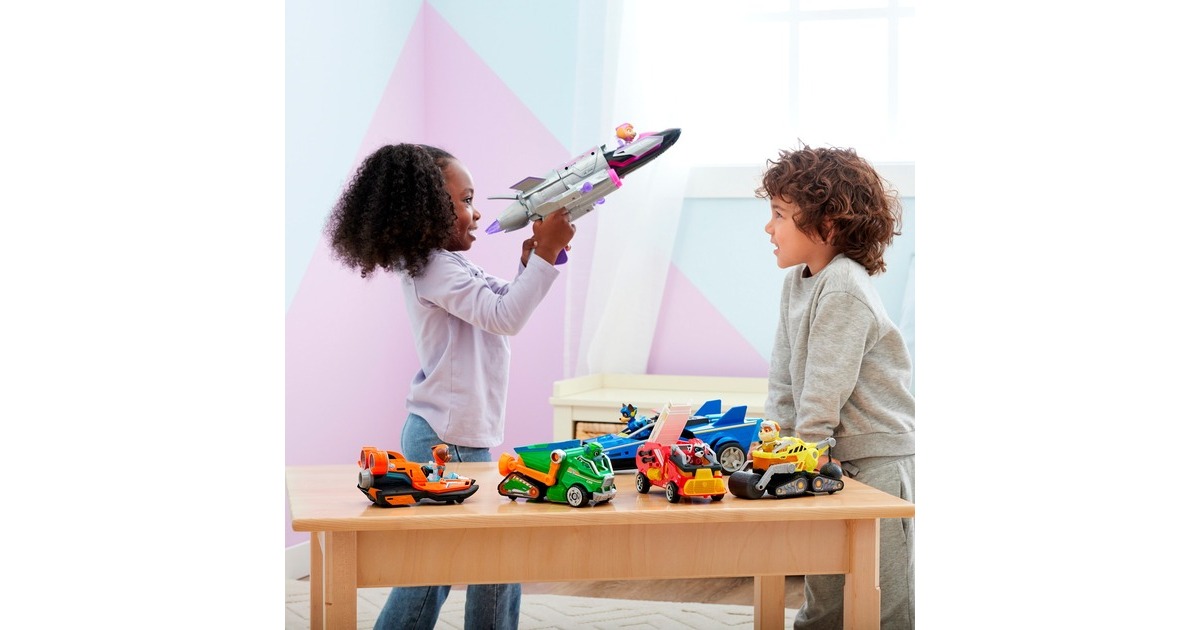 Spin Master Paw Patrol Mighty Kinofilm - Basis Fahrzeug von Rubble mit Welpenfigur, Spielfahrzeug