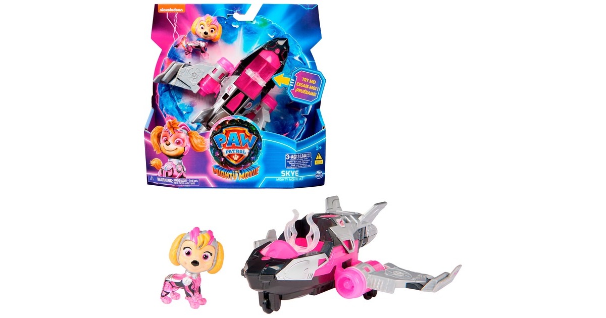 Spin Master Paw Patrol Mighty Kinofilm - Basis Fahrzeug von Skye mit Welpenfigur, Spielfahrzeug