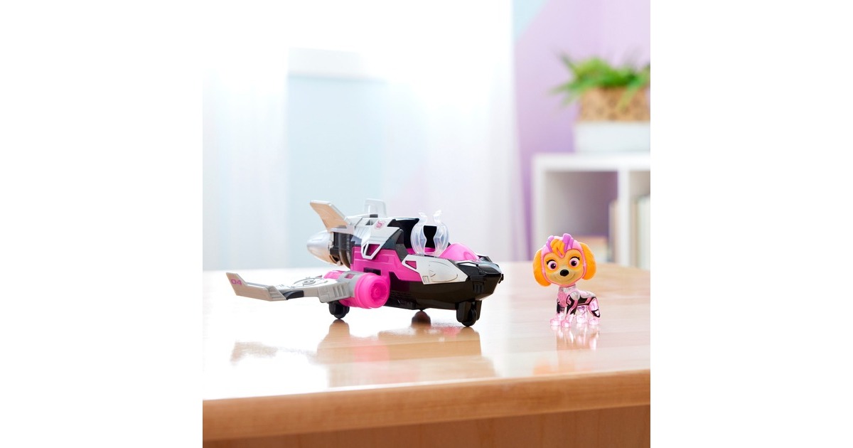 Spin Master Paw Patrol Mighty Kinofilm - Basis Fahrzeug von Skye mit Welpenfigur, Spielfahrzeug