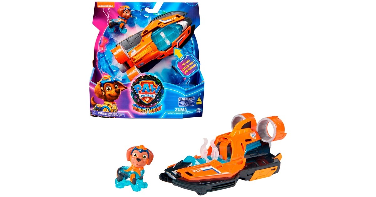 Spin Master Paw Patrol Mighty Kinofilm - Basis Fahrzeug von Zuma mit Welpenfigur, Spielfahrzeug