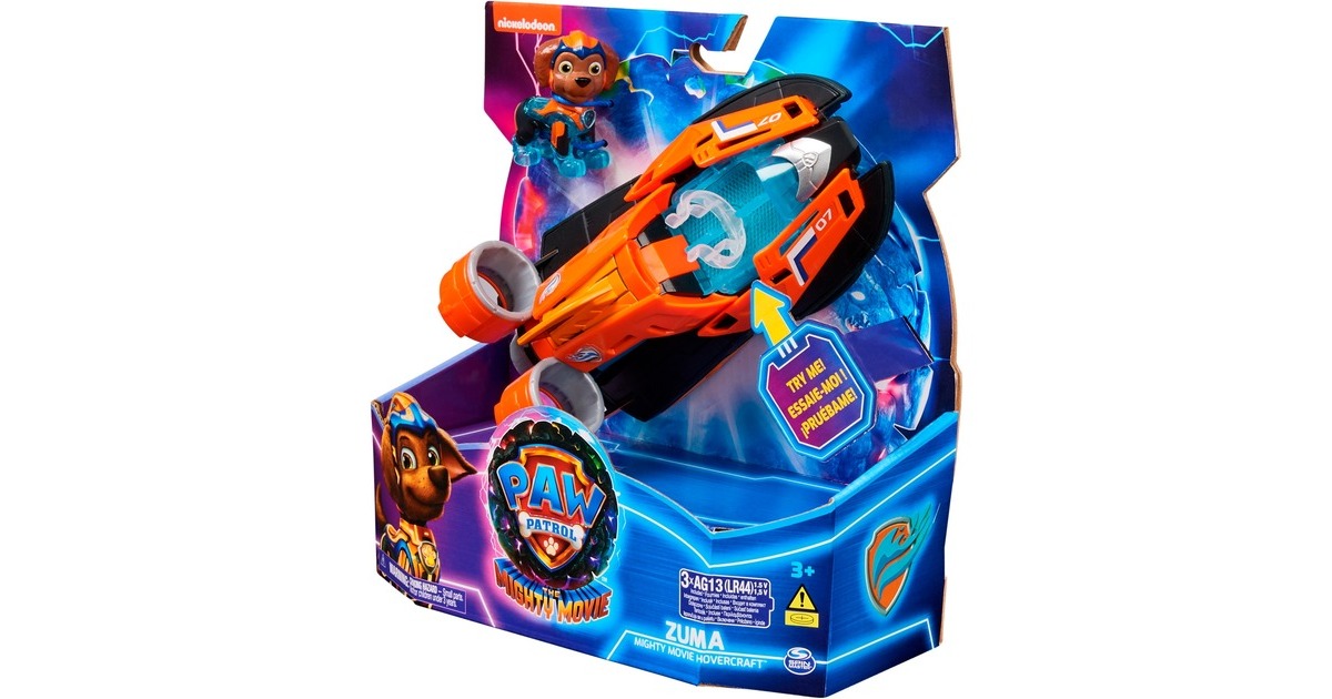 Spin Master Paw Patrol Mighty Kinofilm - Basis Fahrzeug von Zuma mit Welpenfigur, Spielfahrzeug