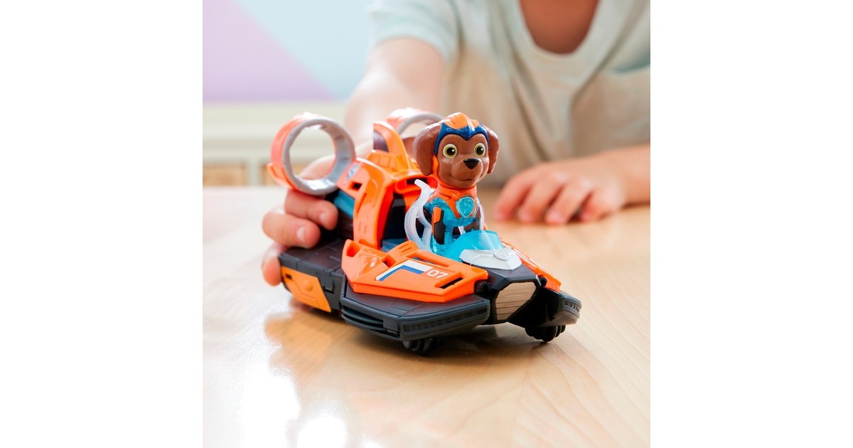 Spin Master Paw Patrol Mighty Kinofilm - Basis Fahrzeug von Zuma mit Welpenfigur, Spielfahrzeug