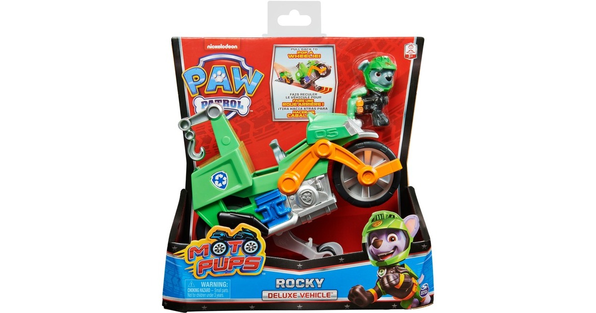 Spin Master Paw Patrol Moto Pups Rockys Motorrad , Spielfahrzeug(mehrfarbig, mit Spielfigur)