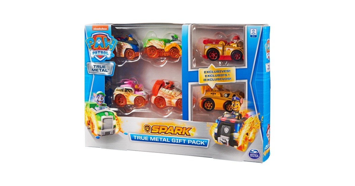 Spin Master Paw Patrol True Metal Spark Geschenkset, Spielfahrzeug(mit sechs Metall-Fahrzeugen, Maßstab 1:55)