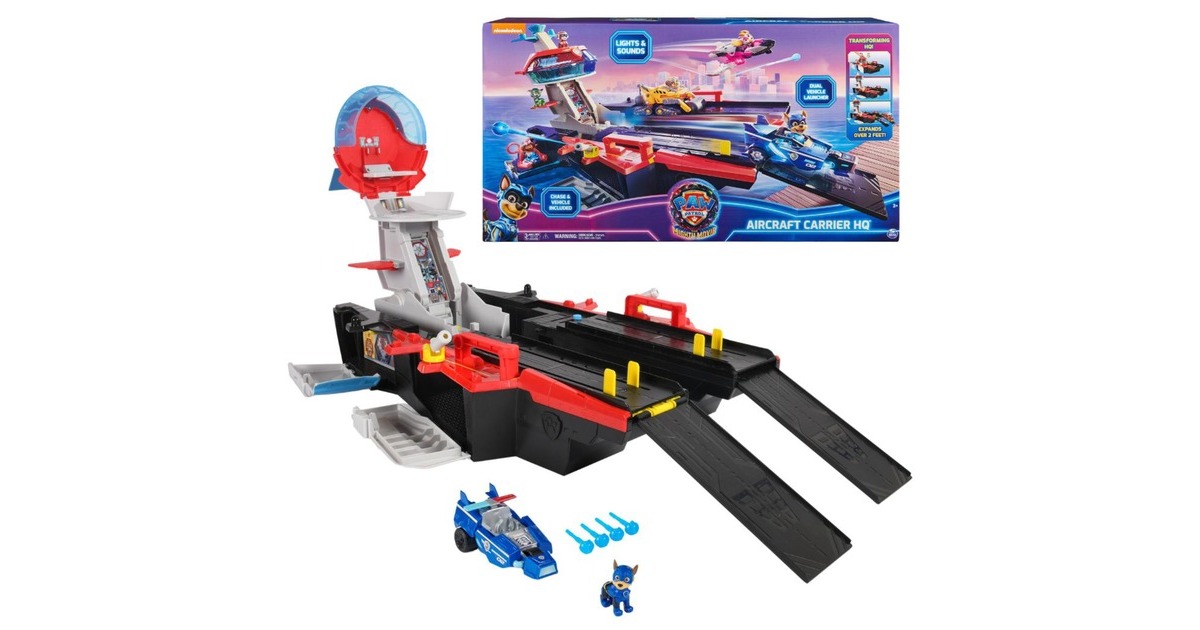 Spin Master Paw Patrol: Der Mighty Kinofilm, Marine Hauptquartier Spielset, Spielfahrzeug(mit Chase Spielfigur und Superhelden-Fahrzeug)