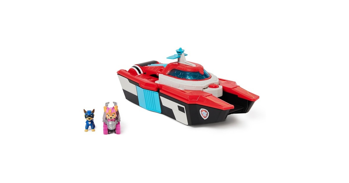 Spin Master Paw Patrol: Der Mighty Kinofilm, Pup Squad Mini Marine Hauptquartier Spielset, Spielfahrzeug(mit Skye Spielzeugauto und Chase Spielfigur)