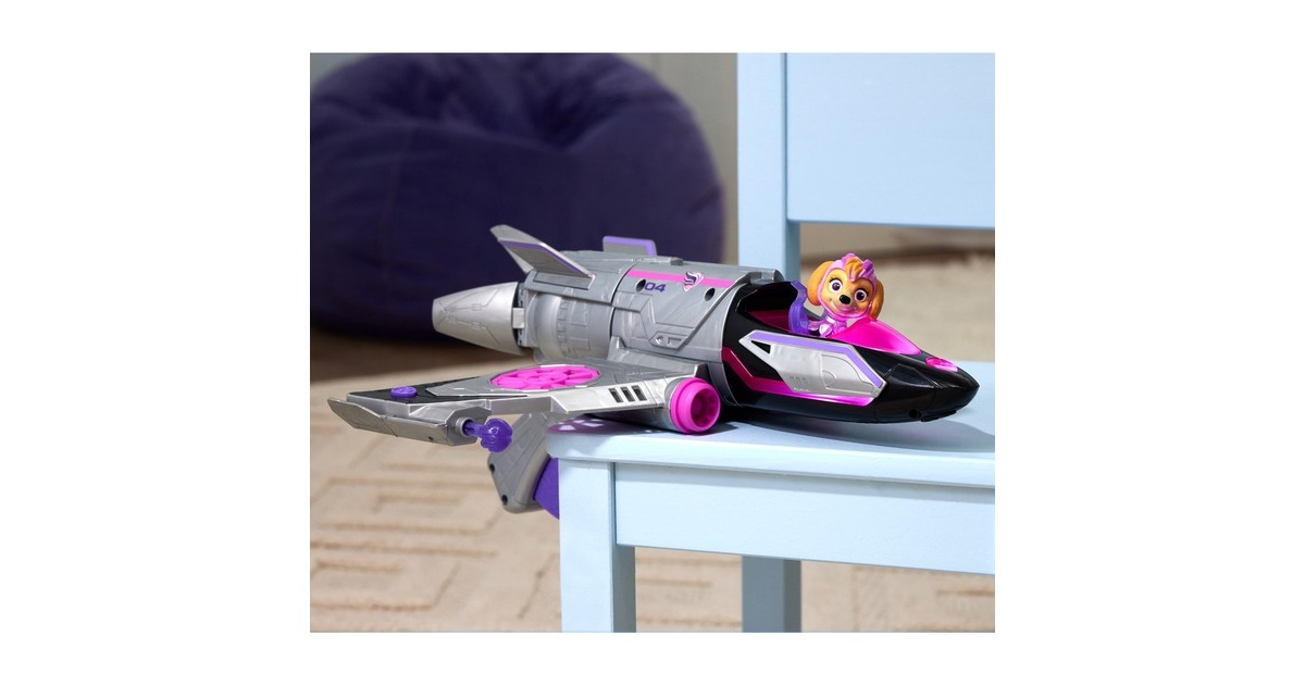 Spin Master Paw Patrol: Der Mighty Kinofilm, Skyes Deluxe Superhelden-Jet inkl. Skye Figur, Spielfahrzeug(silber/rosa)