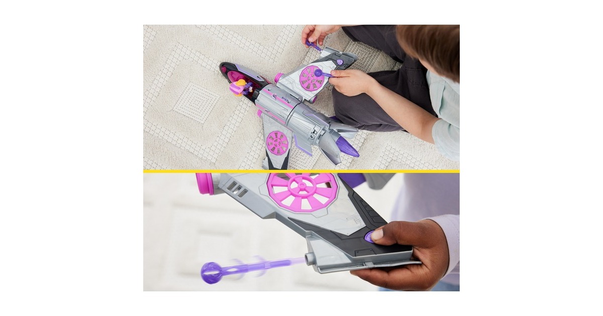 Spin Master Paw Patrol: Der Mighty Kinofilm, Skyes Deluxe Superhelden-Jet inkl. Skye Figur, Spielfahrzeug(silber/rosa)