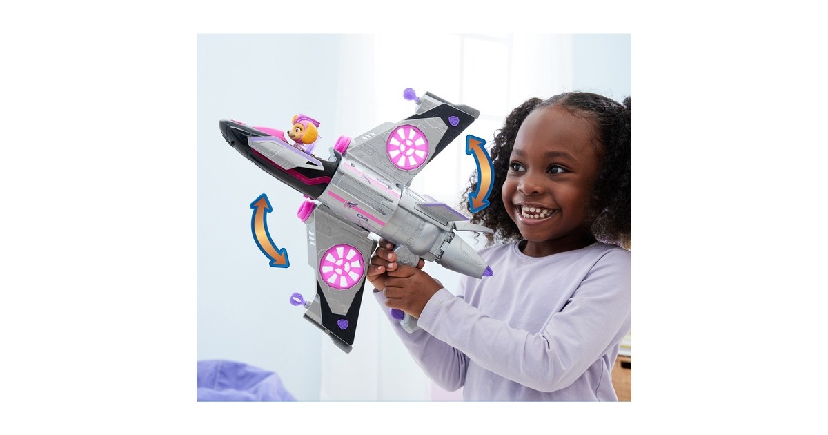 Spin Master Paw Patrol: Der Mighty Kinofilm, Skyes Deluxe Superhelden-Jet inkl. Skye Figur, Spielfahrzeug(silber/rosa)