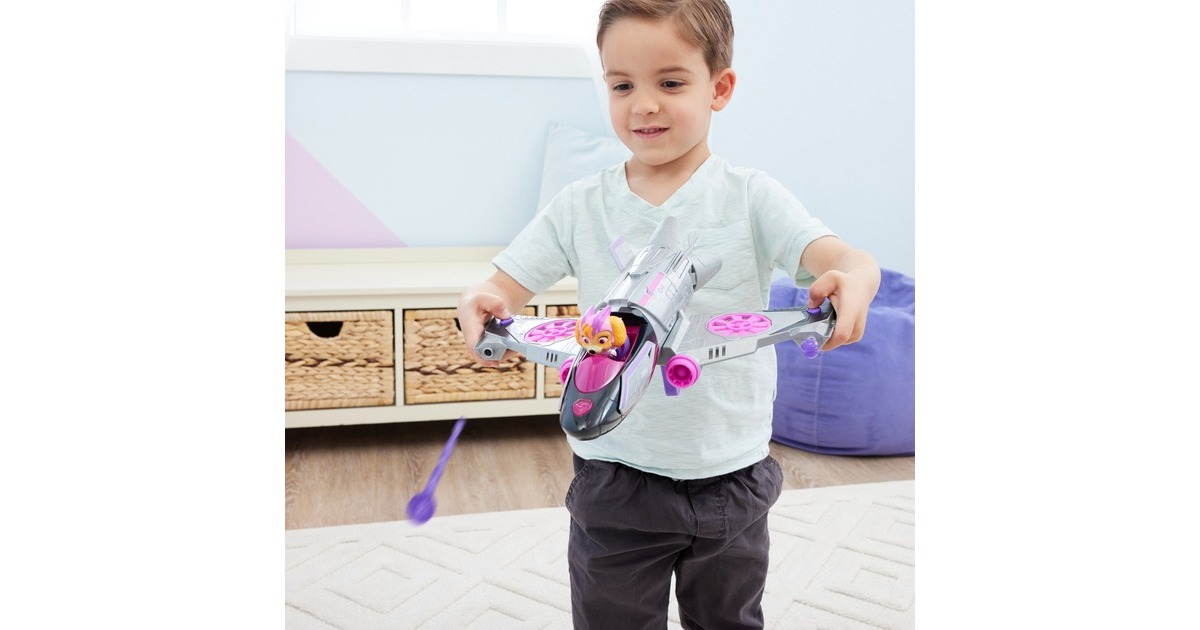 Spin Master Paw Patrol: Der Mighty Kinofilm, Skyes Deluxe Superhelden-Jet inkl. Skye Figur, Spielfahrzeug(silber/rosa)