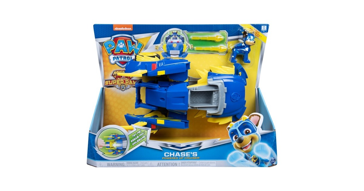Spin Master Paw Patrol, Mighty Pups Super Paws - Chases Powered Up Fahrzeug, Spielfahrzeug(Verwandlungsfähiges Fahrzeug mit Figur)