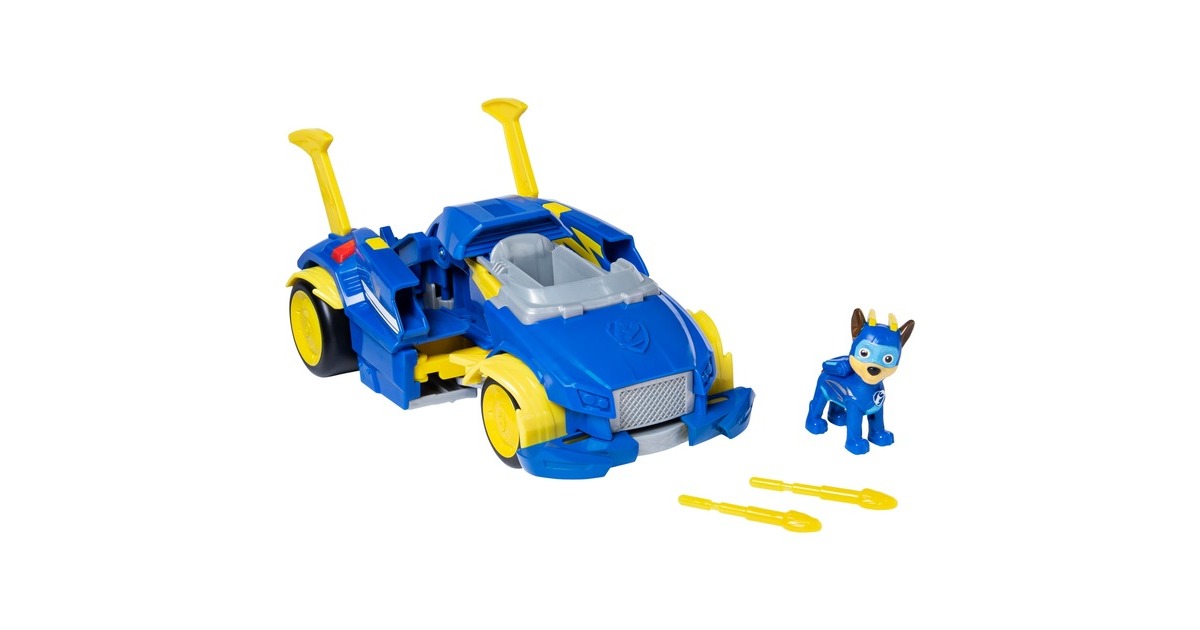 Spin Master Paw Patrol, Mighty Pups Super Paws - Chases Powered Up Fahrzeug, Spielfahrzeug(Verwandlungsfähiges Fahrzeug mit Figur)