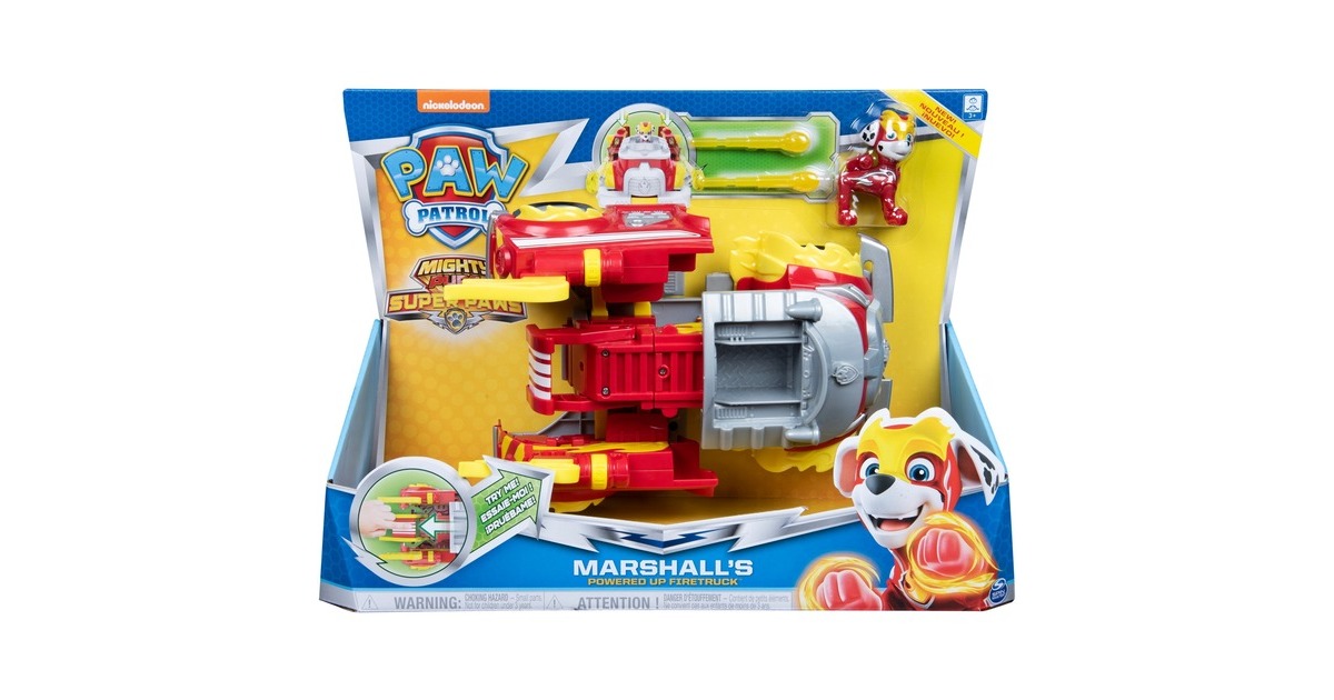 Spin Master Paw Patrol, Mighty Pups Super Paws - Marshalls Powered Up Fahrzeug, Spielfahrzeug(Verwandlungsfähiges Fahrzeug mit Figur)