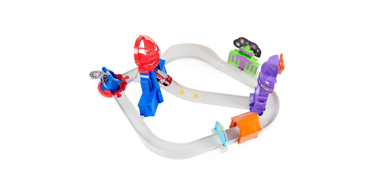 Spin Master Paw Patrol, True Metal Total City Rescue Movie Rennstrecken-Set, Rennbahn(mit exklusivem Marshall-Fahrzeug)