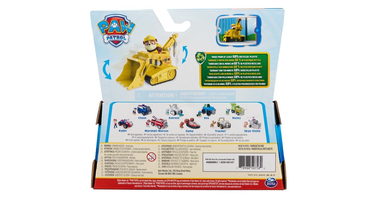 Spin Master Paw Patrol - Baustellen-Fahrzeug mit Rubble-Figur, Spielfahrzeug(gelb)