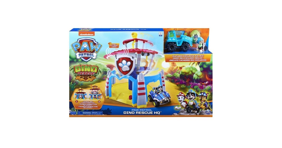 Spin Master Paw Patrol - Dino Hauptquartier, Spielgebäude(Inkl. Basis Fahrzeug, Rex Welpen-Figur)