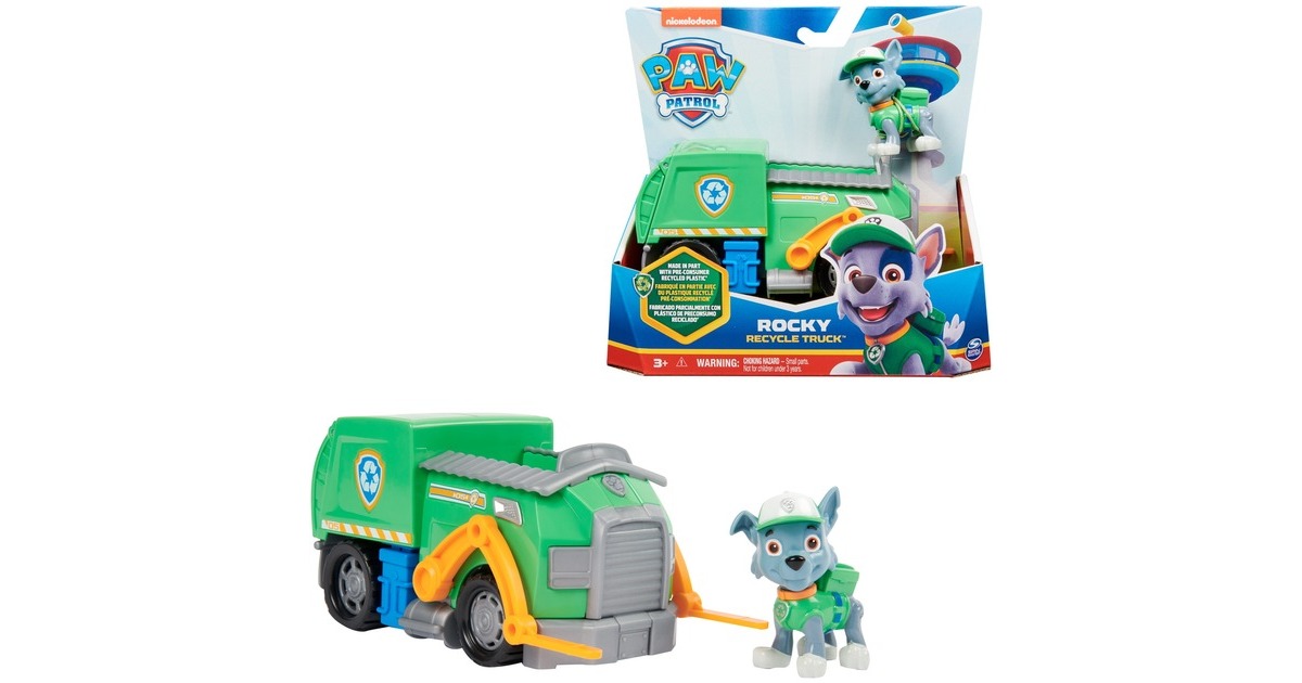 Spin Master Paw Patrol - Recycling-Truck mit Rocky-Figur, Spielfahrzeug(grün/grau)