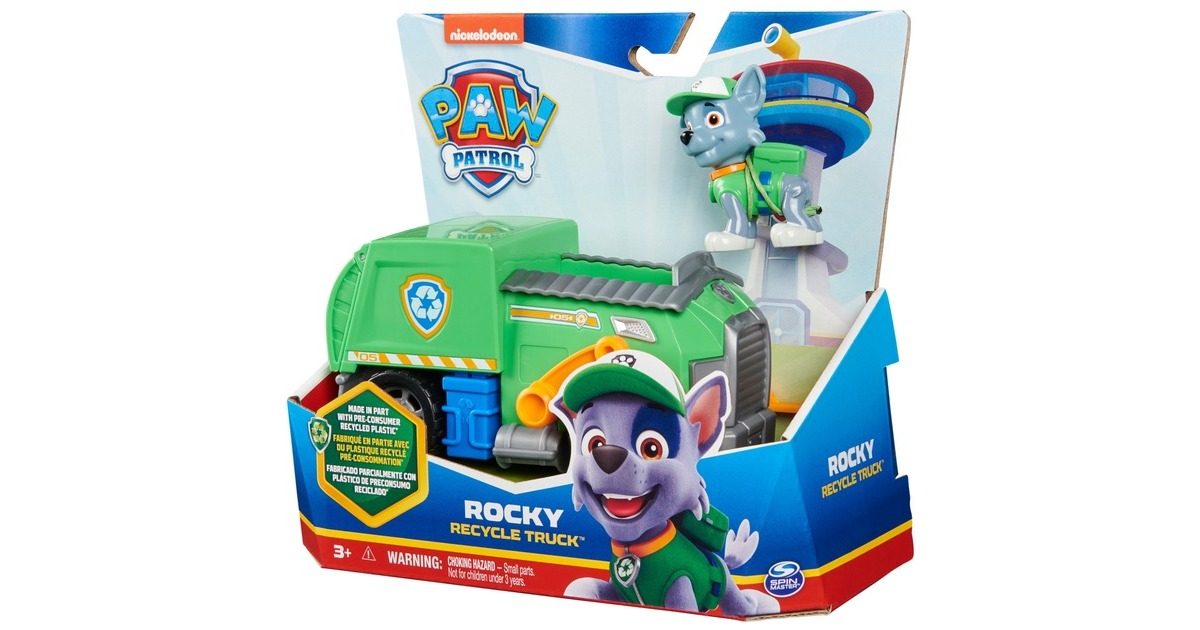 Spin Master Paw Patrol - Recycling-Truck mit Rocky-Figur, Spielfahrzeug(grün/grau)