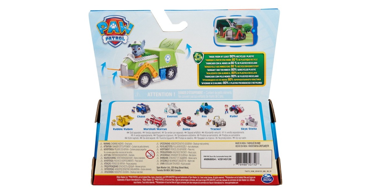 Spin Master Paw Patrol - Recycling-Truck mit Rocky-Figur, Spielfahrzeug(grün/grau)