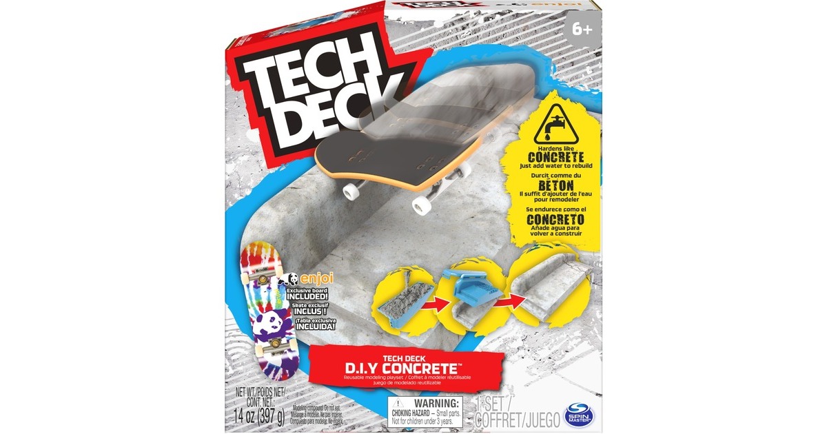 Spin Master Tech Deck - Concrete Fingerboard-Rampe zum Selberbauen, Spielfahrzeug(mehrfarbig, aus wiederverwendbarem Beton, mit Fingerboard)