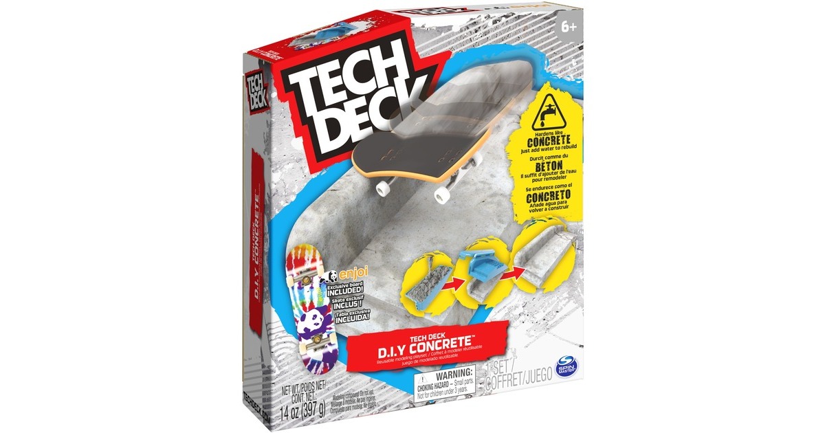 Spin Master Tech Deck - Concrete Fingerboard-Rampe zum Selberbauen, Spielfahrzeug(mehrfarbig, aus wiederverwendbarem Beton, mit Fingerboard)