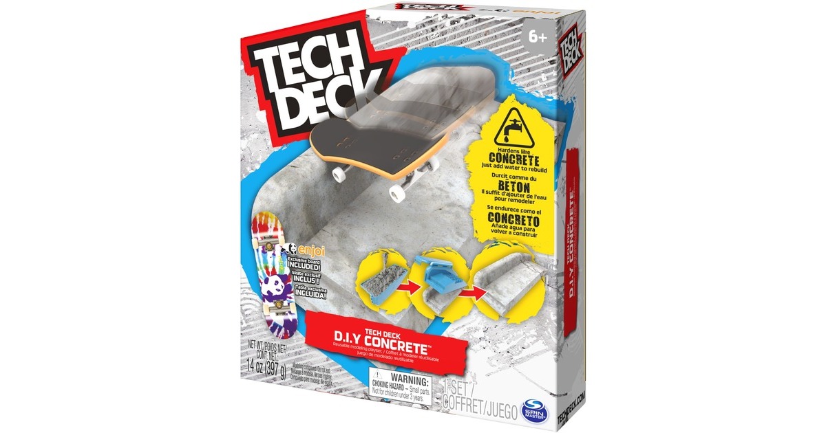 Spin Master Tech Deck - Concrete Fingerboard-Rampe zum Selberbauen, Spielfahrzeug(mehrfarbig, aus wiederverwendbarem Beton, mit Fingerboard)