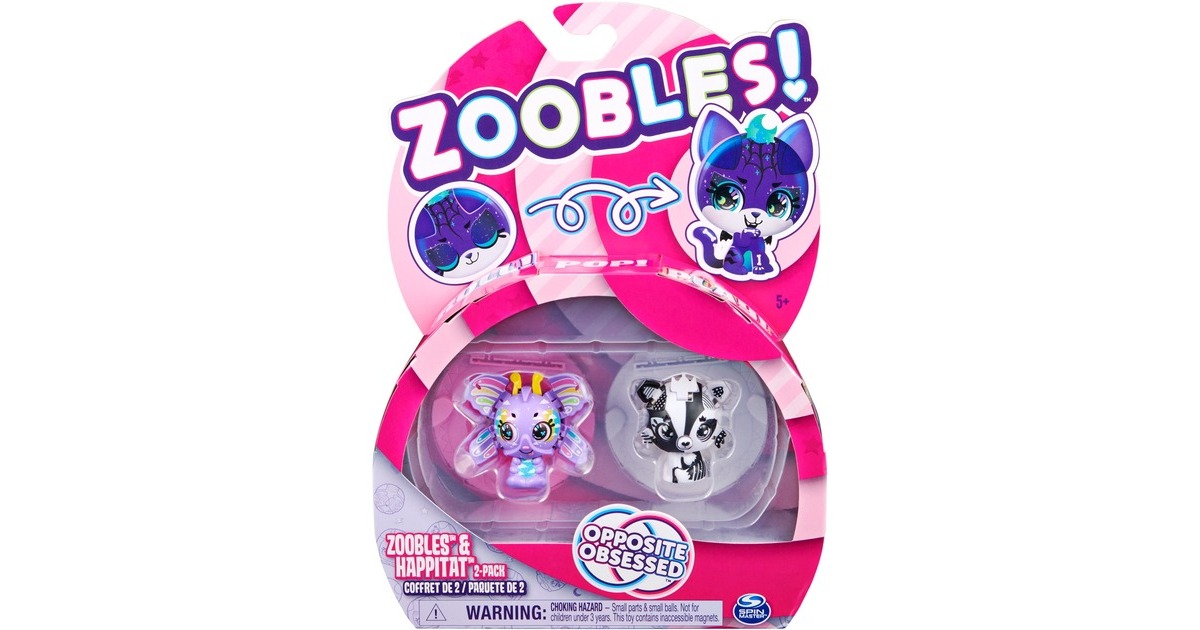 Spin Master Zoobles Rainbow Schmetterling und Black and White Fuchs, Spielfigur(wandelbare Sammelfiguren im 2er-Pack mit Happitat-Zubehör)