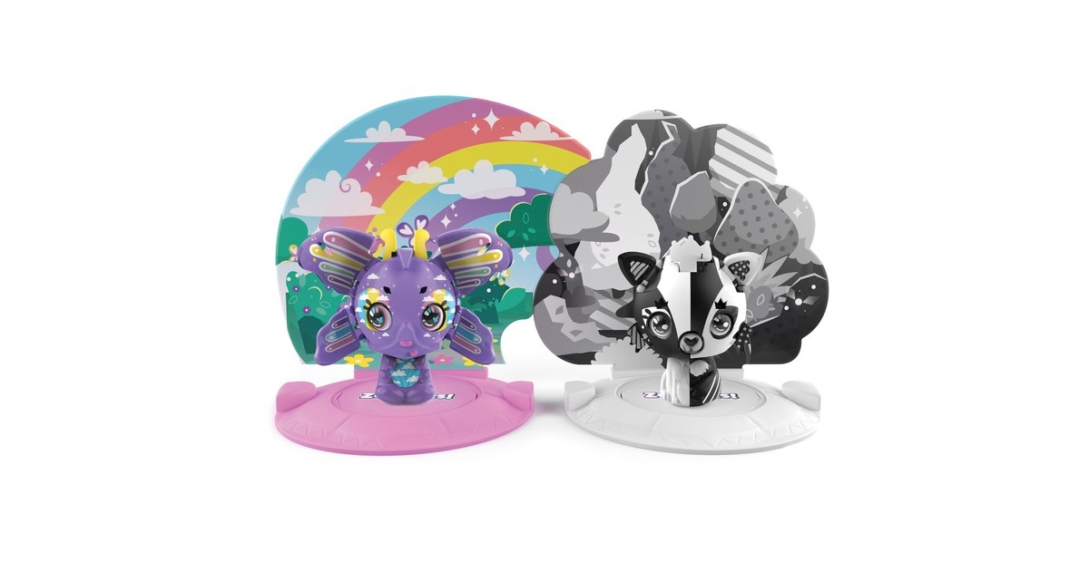 Spin Master Zoobles Rainbow Schmetterling und Black and White Fuchs, Spielfigur(wandelbare Sammelfiguren im 2er-Pack mit Happitat-Zubehör)