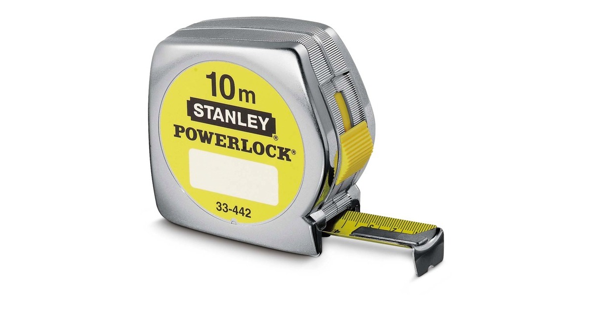 Stanley Bandmaß Powerlock, 10 Meter(silber/gelb, 25mm, Kunststoffgehäuse)