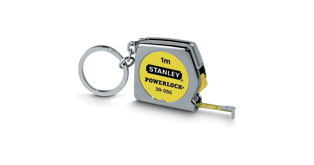 Stanley Bandmaß Powerlock, 1 Meter(chrom/gelb, 6,35mm, mit Schlüsselanhänger)