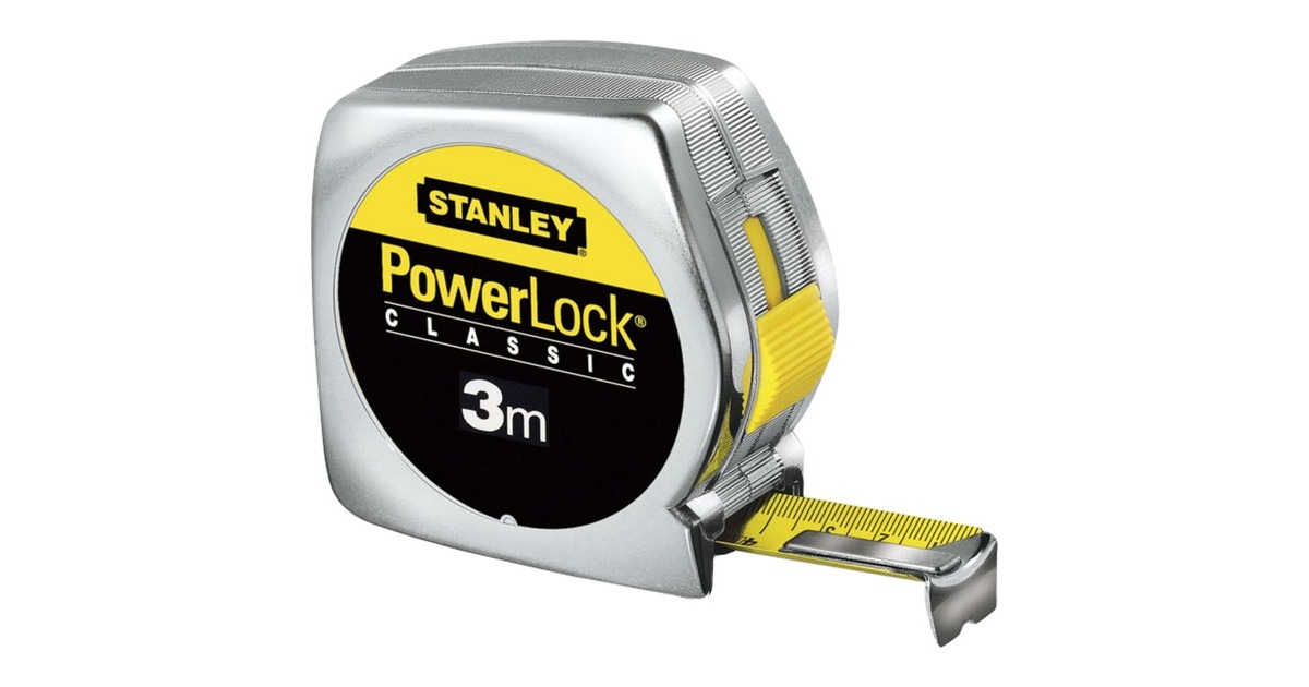 Stanley Bandmaß Powerlock, 3 Meter(silber/gelb, Kunststoffgehäuse)