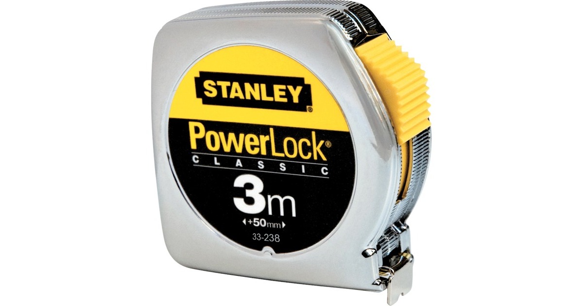 Stanley Bandmaß Powerlock, 3 Meter(chrom/gelb, 12,7mm, Metallgehäuse)