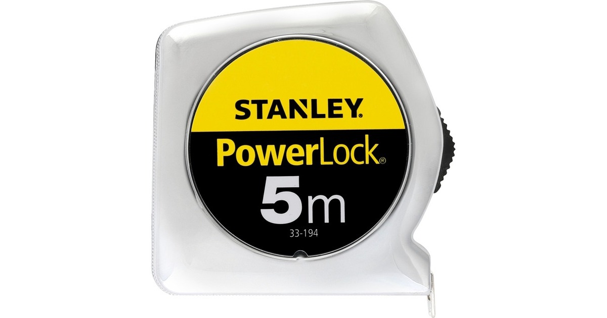 Stanley Bandmaß Powerlock, 5 Meter(gelb/chrom, 19mm, Kunststoffgehäuse)