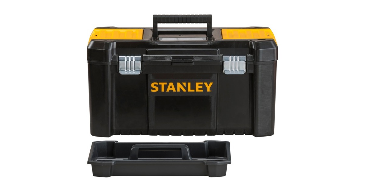 Stanley Kunststoffbox Essential, 19", Werkzeugkiste(schwarz/gelb, mit Organizer u. Metallschließen)