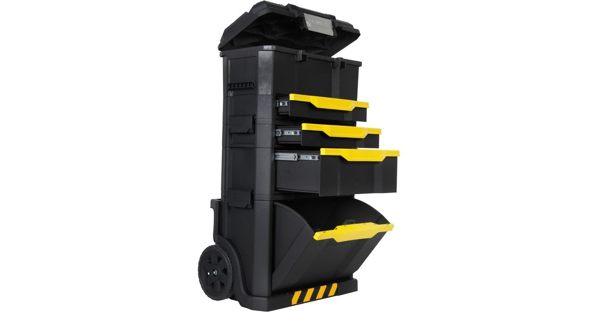 Stanley Rollende Werkstatt 3-in-1, Werkzeugwagen(schwarz/gelb, mit Trolley-Griff)