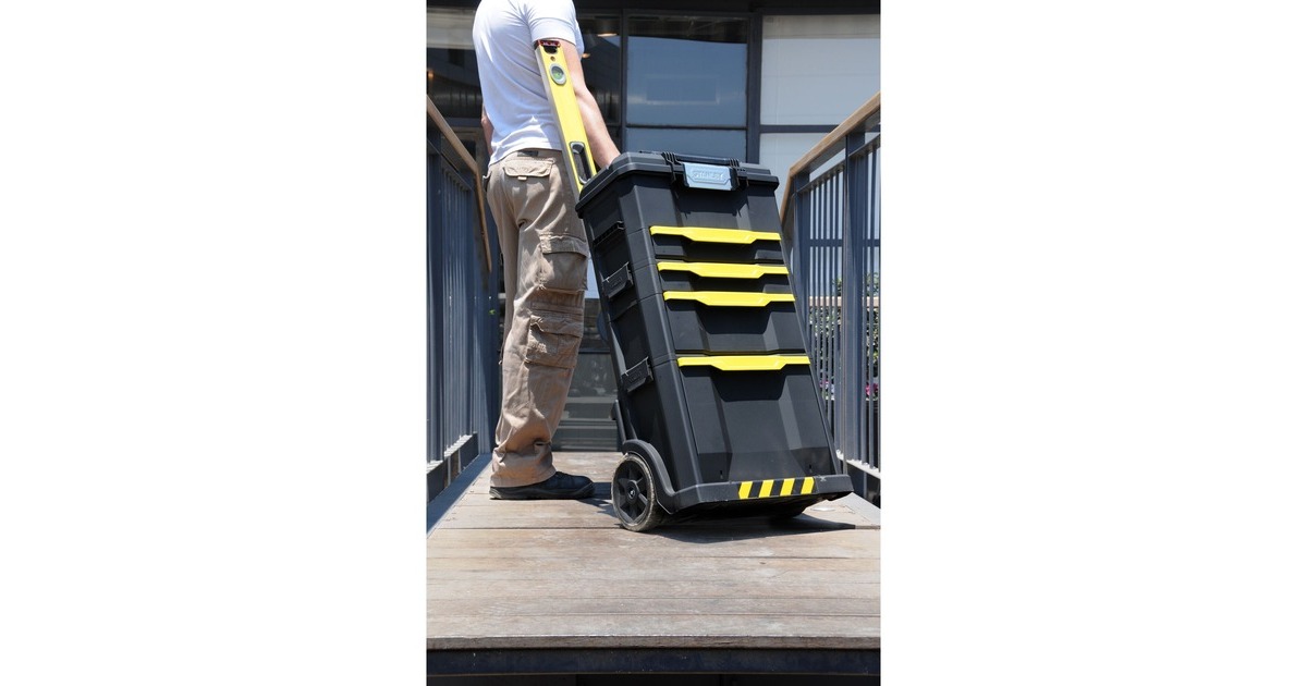 Stanley Rollende Werkstatt 3-in-1, Werkzeugwagen(schwarz/gelb, mit Trolley-Griff)