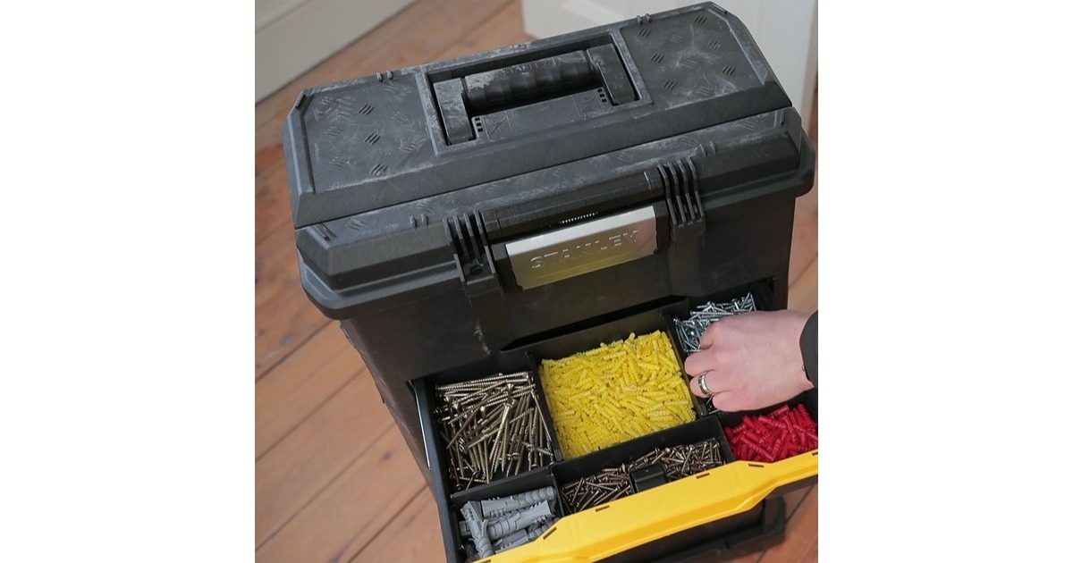 Stanley Rollende Werkstatt 3-in-1, Werkzeugwagen(schwarz/gelb, mit Trolley-Griff)