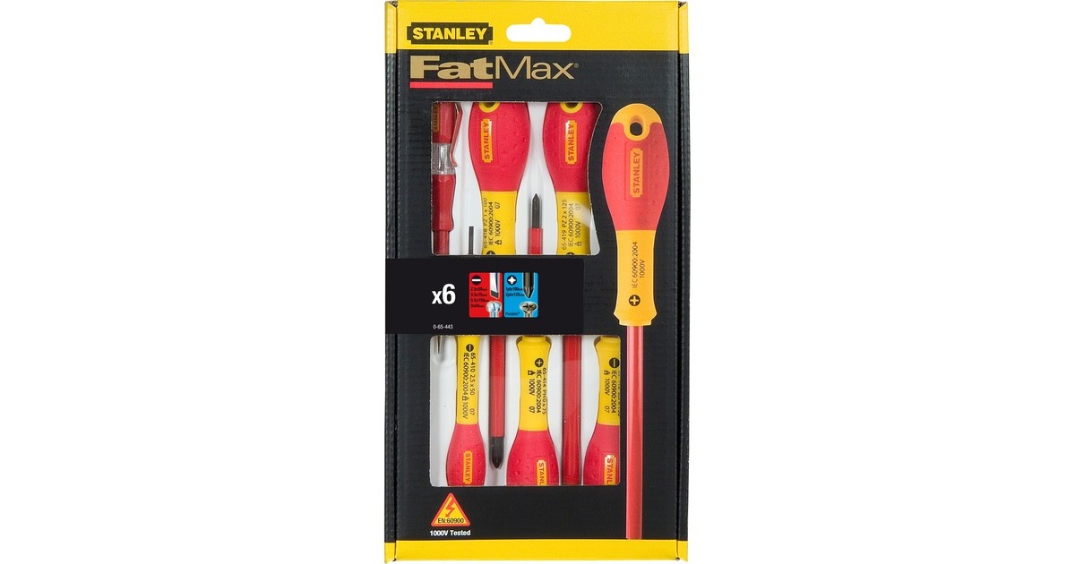Stanley Schraubendreher-Set FatMax, 6-teilig(rot/gelb, isoliert, inkl. Spannungsprüfer)