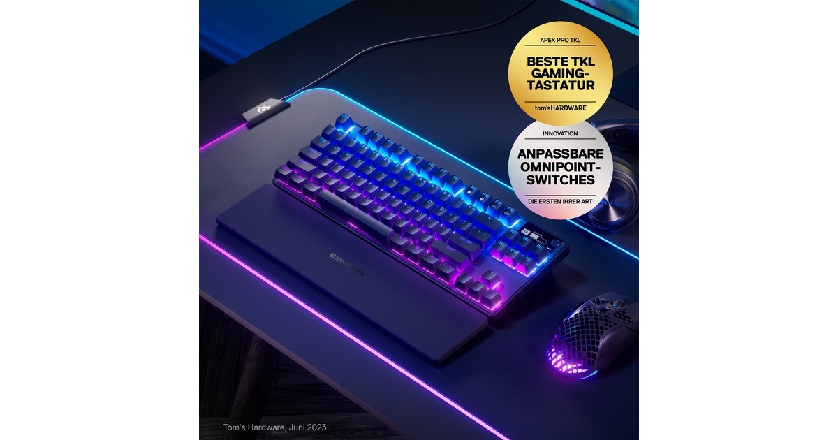 SteelSeries Apex Pro TKL Wireless, Gaming-Tastatur(schwarz, DE-Layout, SteelSeries OmniPoint 2.0)