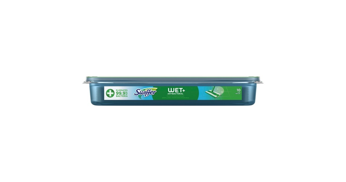 Swiffer Feuchte Bodentücher Wet+ antibakteriell, Nachfüllpackung, 10 Stück, Reinigungstücher(weiß, für Swiffer Bodenwischer)