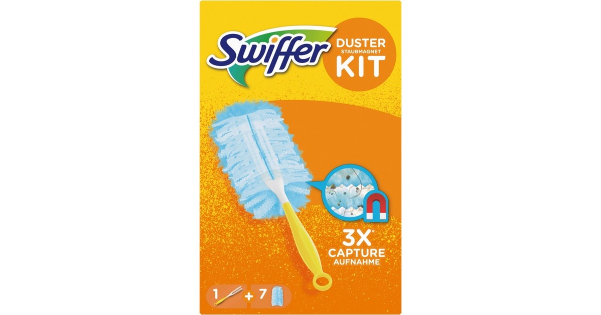 Swiffer Staubmagnet Starterset (Griff + 7 Tücher), Staubwischer(gelb)