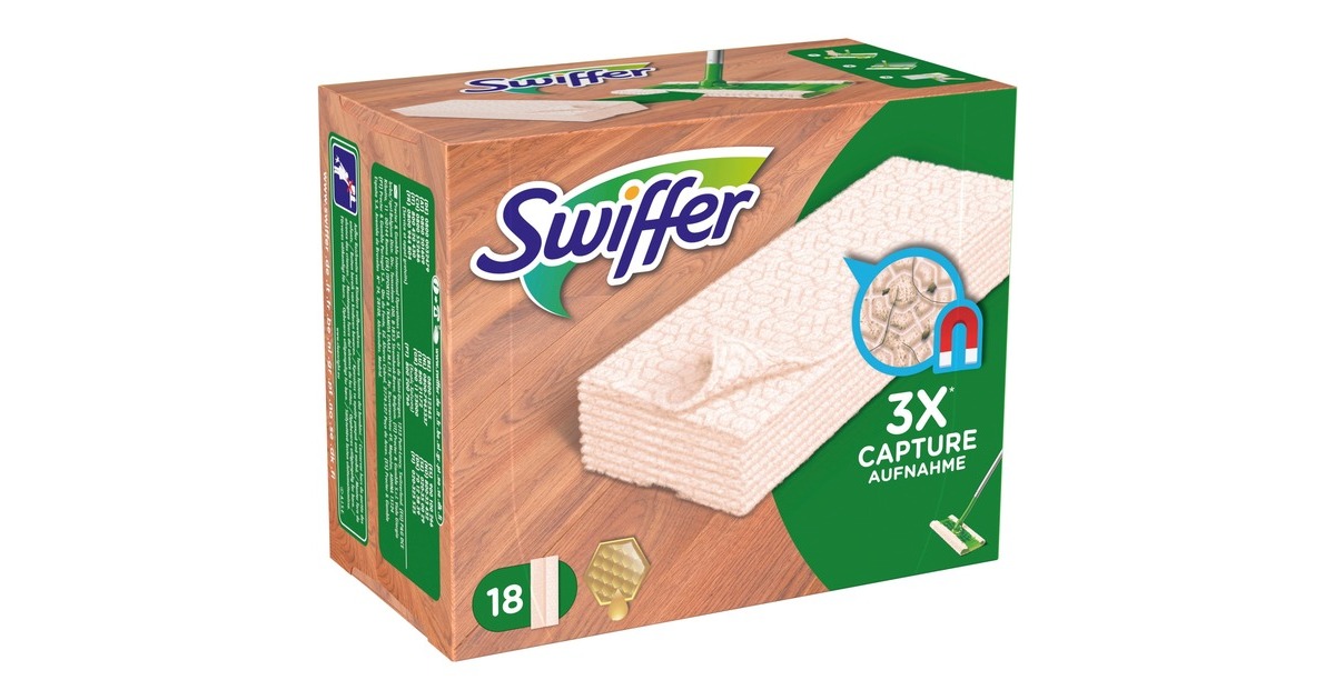 Swiffer Trockene Bodentücher Holz & Parkett, Nachfüllpackung, 18 Stück, Reinigungstücher(beige, für Swiffer Bodenwischer)