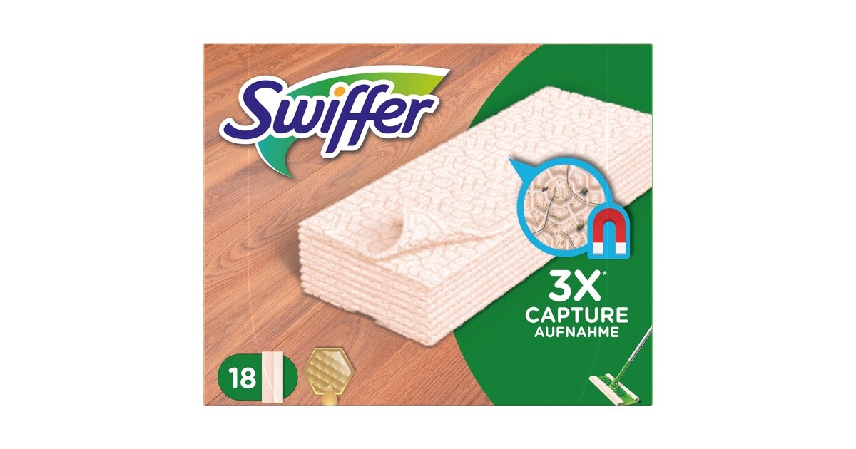 Swiffer Trockene Bodentücher Holz & Parkett, Nachfüllpackung, 18 Stück, Reinigungstücher(beige, für Swiffer Bodenwischer)