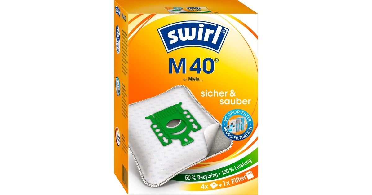 Swirl Staubsaugerbeutel M40 EcoPor(4 Beutel, 1 Abluftfilter)