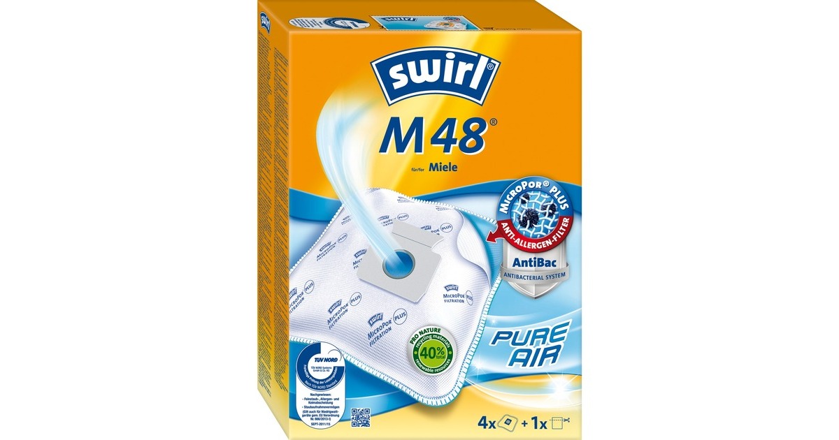 Swirl Staubsaugerbeutel M48 EcoPor(4 Beutel + 1 Filter, für Miele S 125-138 Serie, Gr. B)
